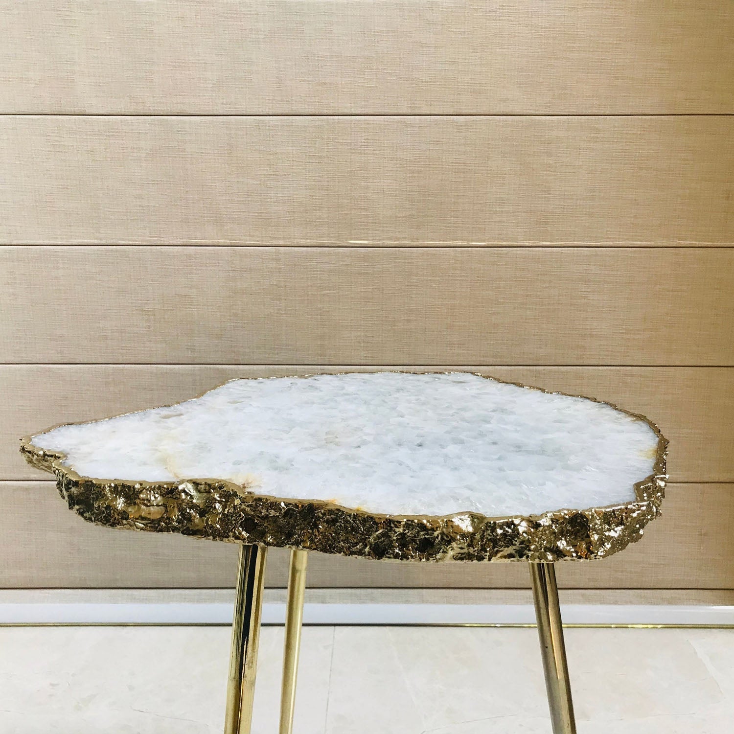 Large White Grey Agate/Single Piece/Crystal/Gemstone/Quartz Organic Edge Side/Coffee Table-1