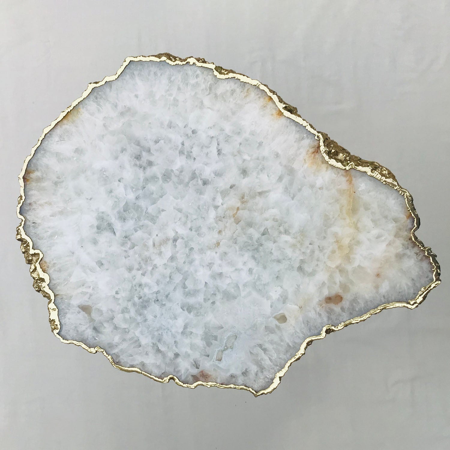 Large White Grey Agate/Single Piece/Crystal/Gemstone/Quartz Organic Edge Side/Coffee Table-3