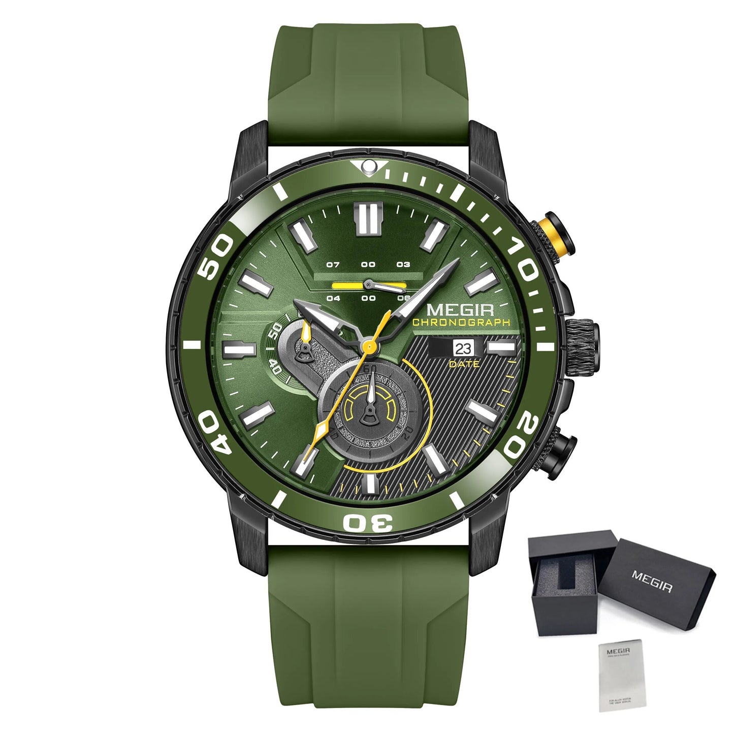 MEGIR Luxury Military Watches for Men Fashion Sport Quartz Wristwatch Waterproof Silicone Band Male Clock Chronograph with Date