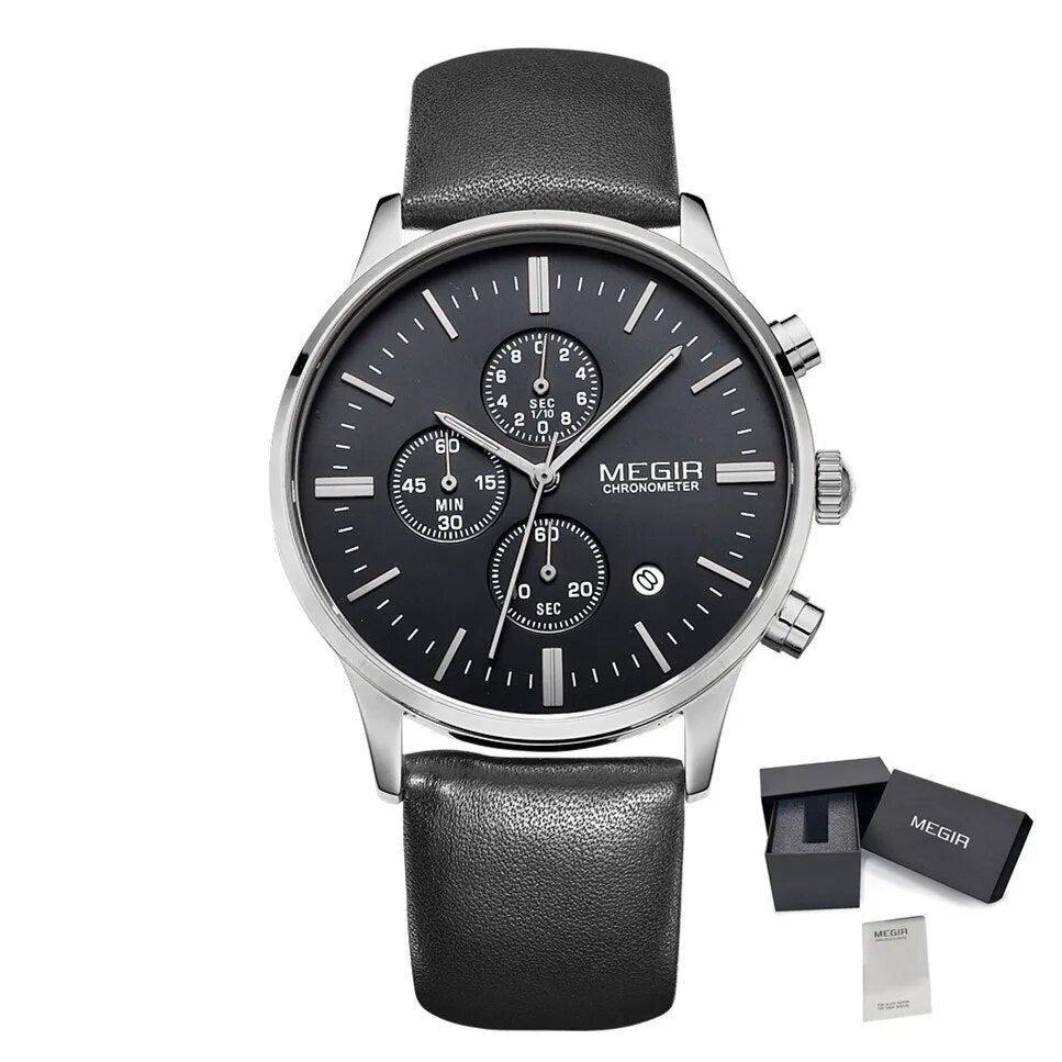 MEGIR Sport Watch for Men Luxury Waterproof Quartz Clock Leather Wristwatch Luminous Military Watches Calendar reloj hombre 2011