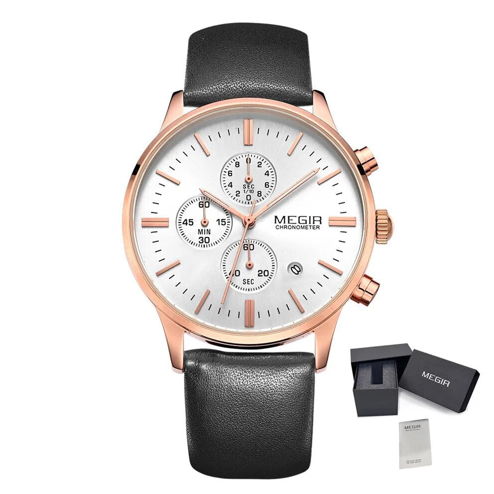 MEGIR Sport Watch for Men Luxury Waterproof Quartz Clock Leather Wristwatch Luminous Military Watches Calendar reloj hombre 2011