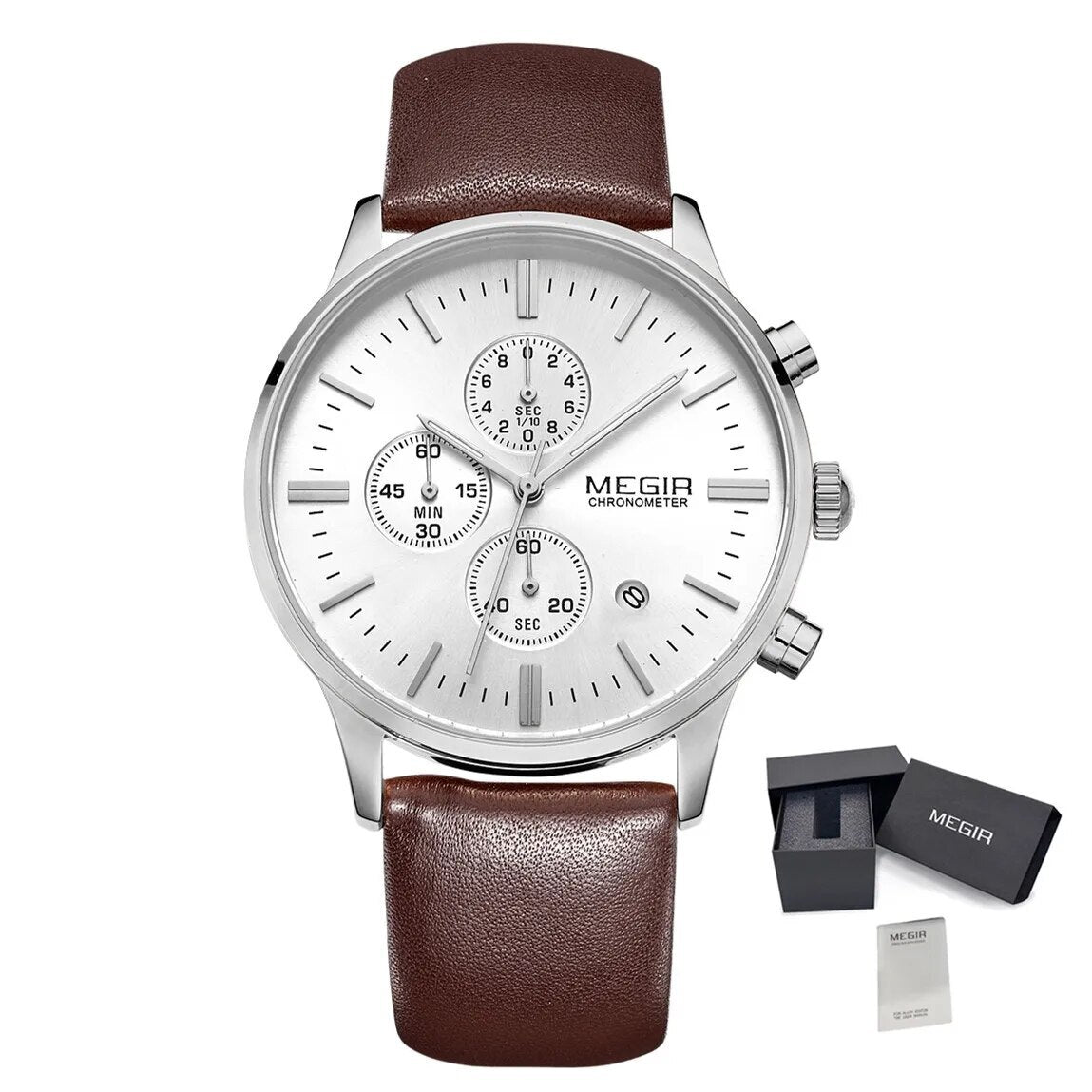 MEGIR Sport Watch for Men Luxury Waterproof Quartz Clock Leather Wristwatch Luminous Military Watches Calendar reloj hombre 2011
