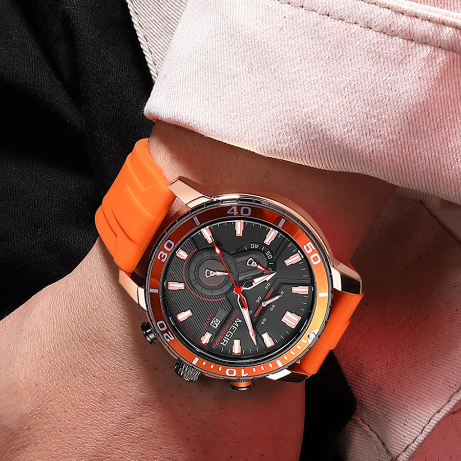 MEGIR Luxury Military Watches for Men Fashion Sport Quartz Wristwatch Waterproof Silicone Band Male Clock Chronograph with Date