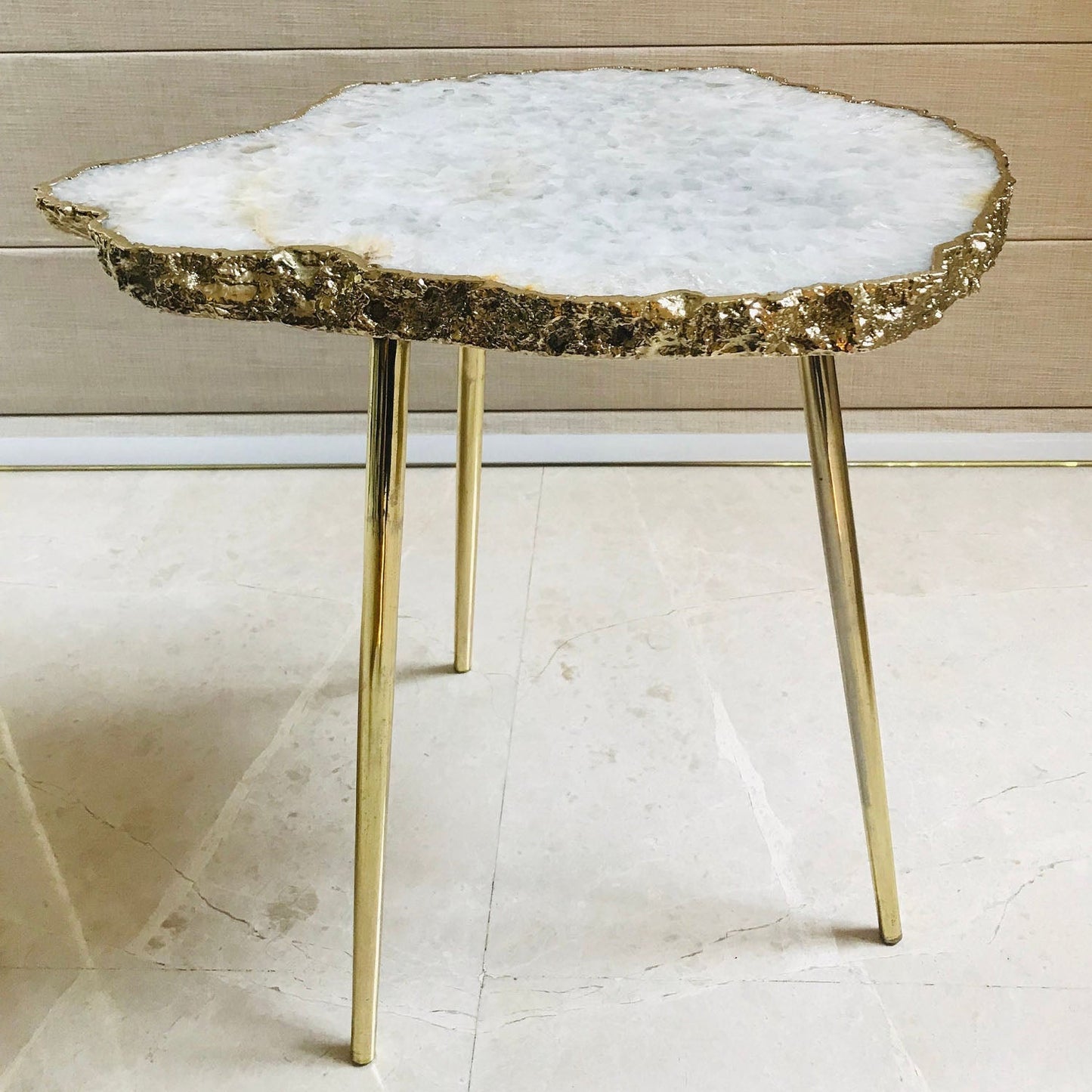 Large White Grey Agate/Single Piece/Crystal/Gemstone/Quartz Organic Edge Side/Coffee Table-0