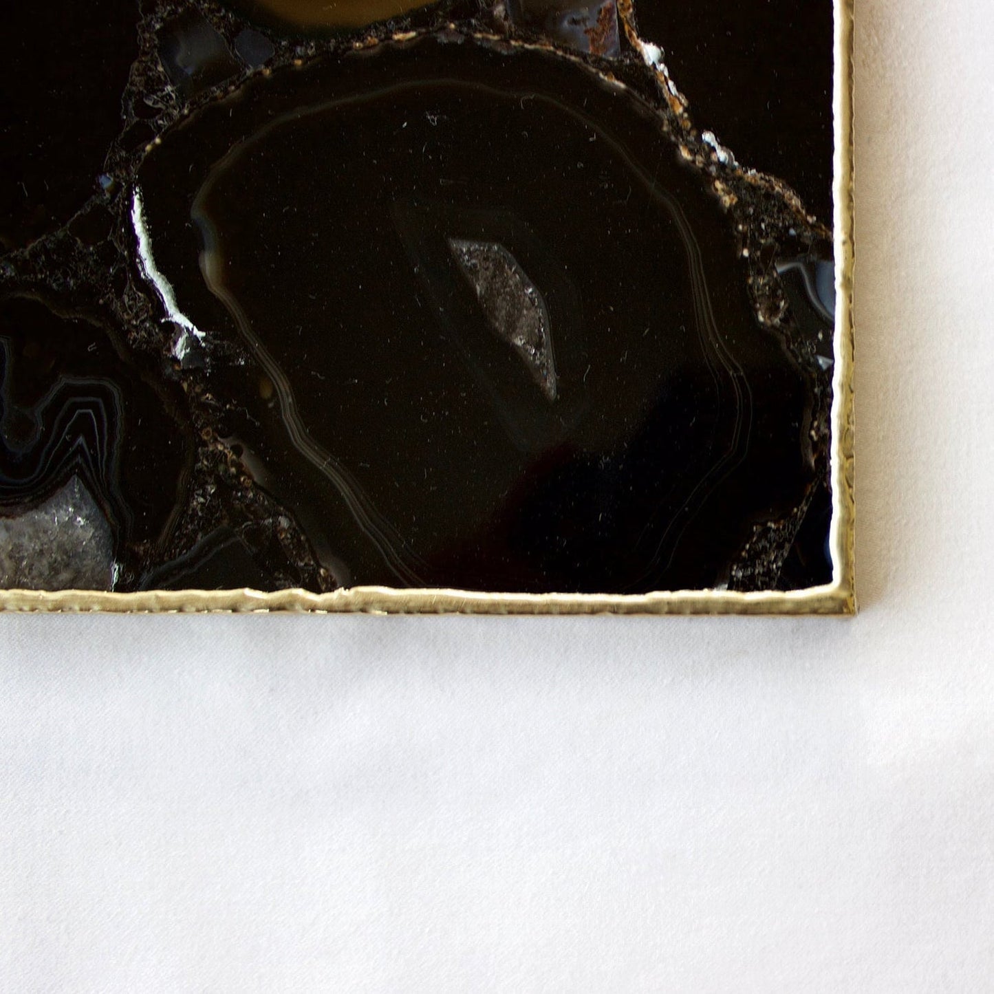 Black Agate Serving Tray With Brass Handles | Square-4