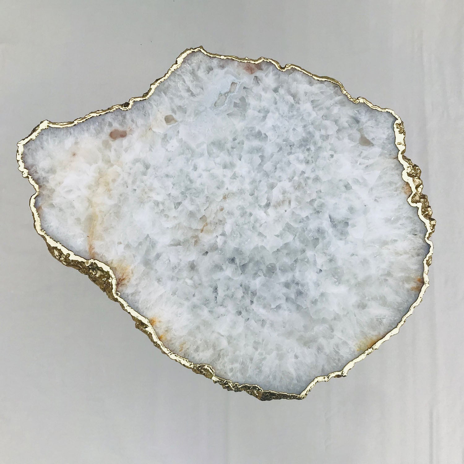 Large White Grey Agate/Single Piece/Crystal/Gemstone/Quartz Organic Edge Side/Coffee Table-4
