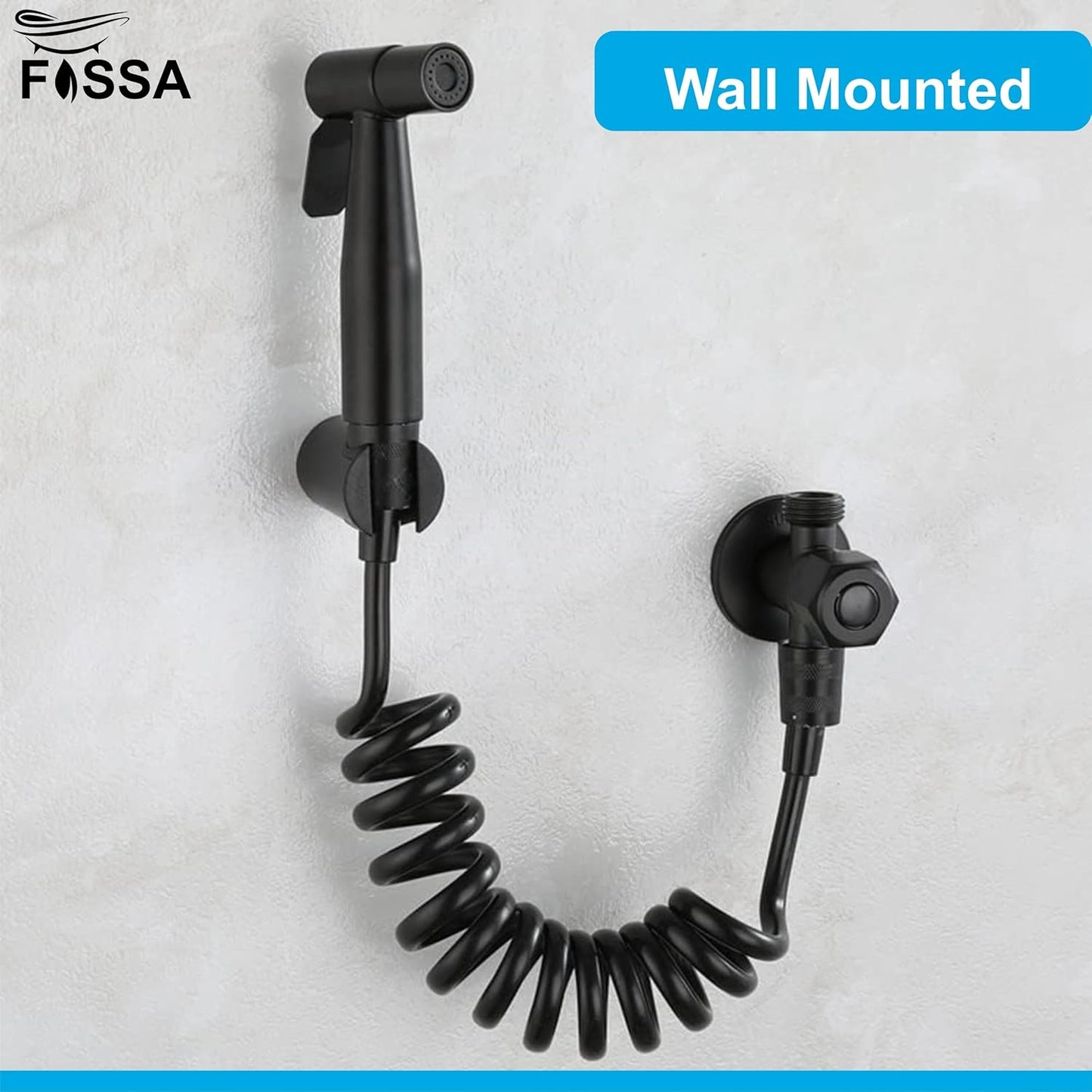 Fossa Hand Held Bidet Sprayer Premium Stainless Steel Sprayer - Health Faucet for Toilet, with 1 Mtr Spring Flexible Shower Hose Pipe,Hook (Black)-1