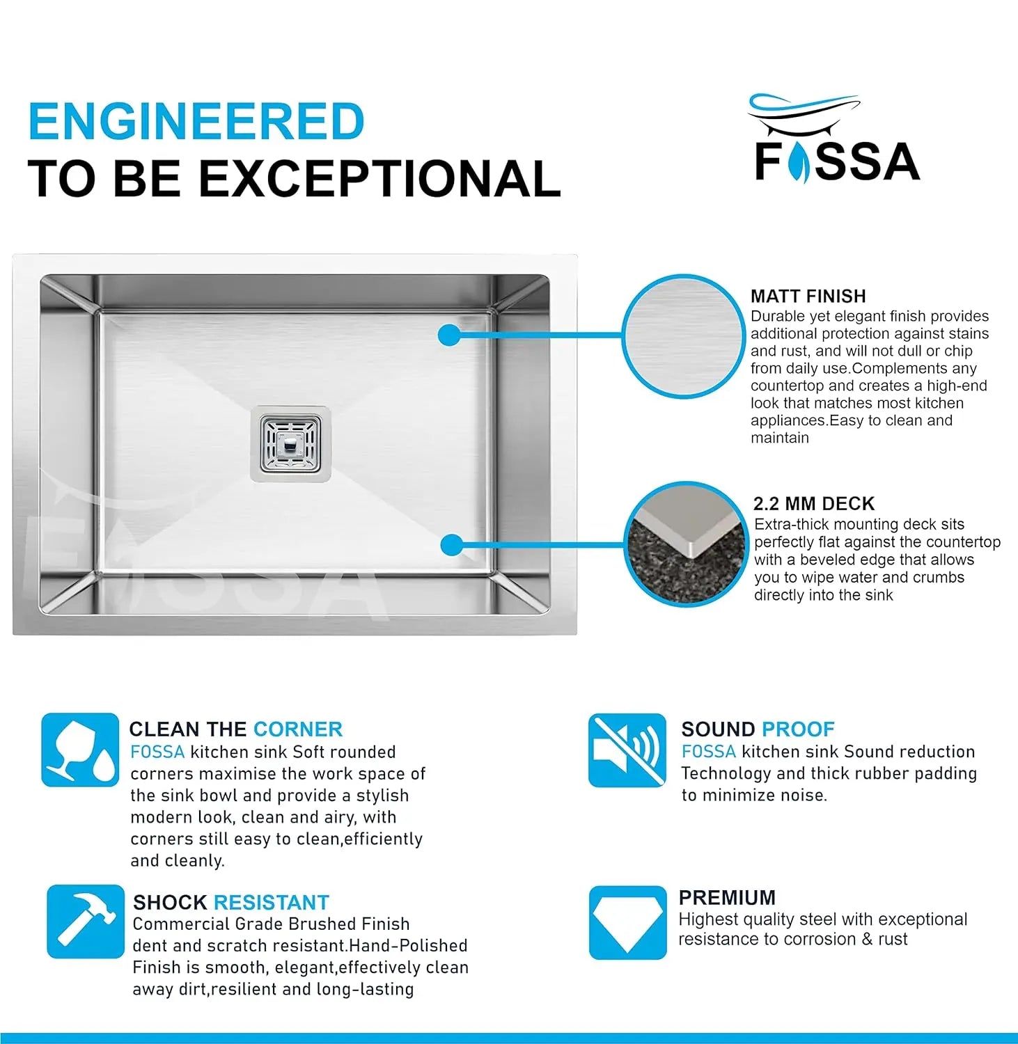 Fossa 30"x18"x10" Inch Single Bowl SS-304 Grade Stainless Steel Handmade Kitchen Sink Silver-2