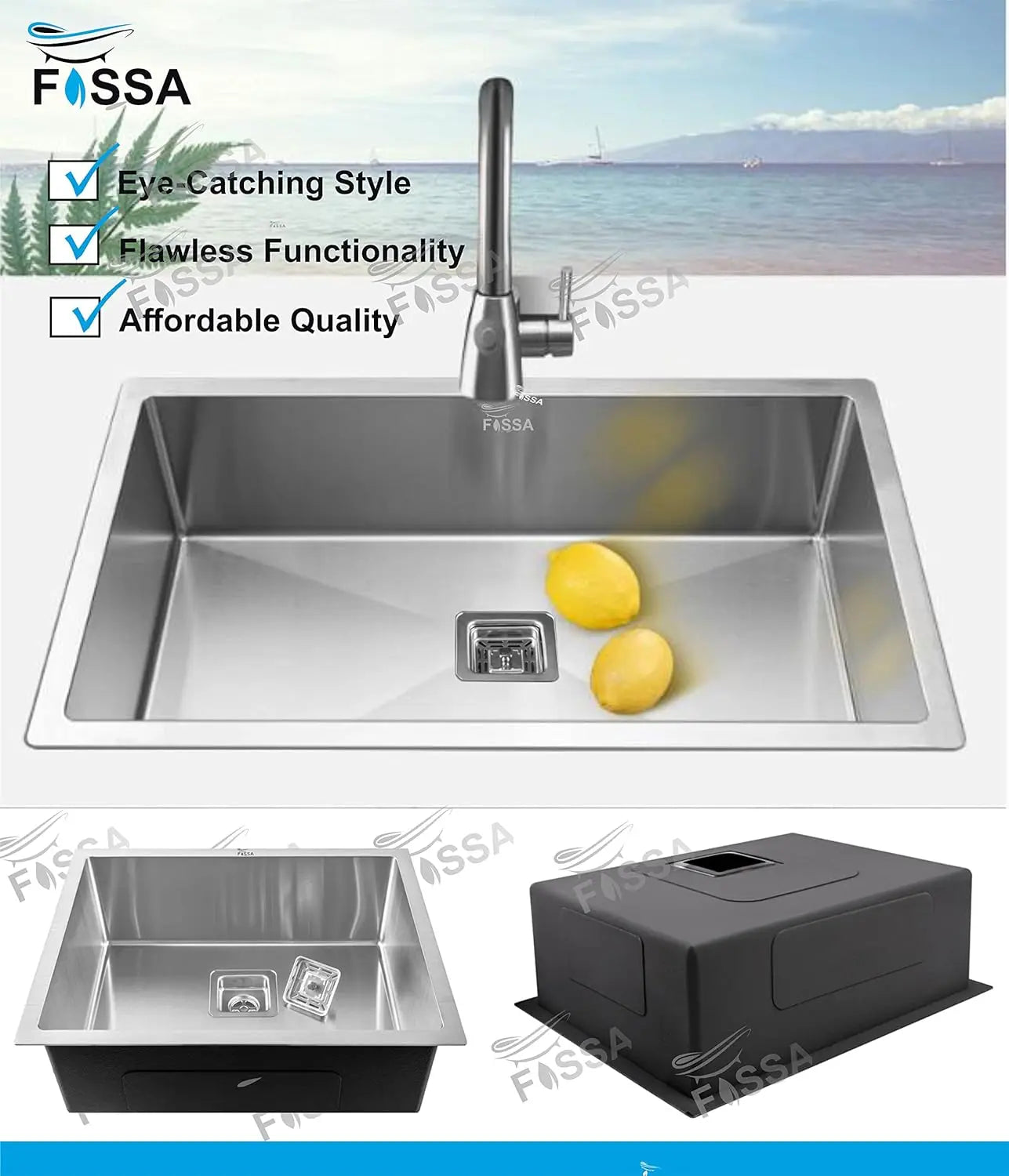 Fossa 30"x18"x10" Inch Single Bowl SS-304 Grade Stainless Steel Handmade Kitchen Sink Silver-4