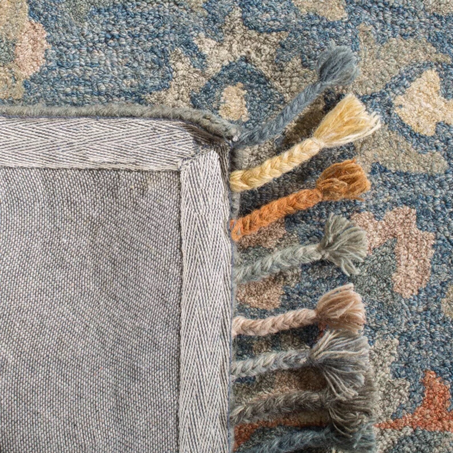 Bahar - Handcrafted Rug/Carpet | Pure Wool | Hand Tufted | High Pile | High Density | Yarn Dyed | Blue, Grey, Orange, Red-2