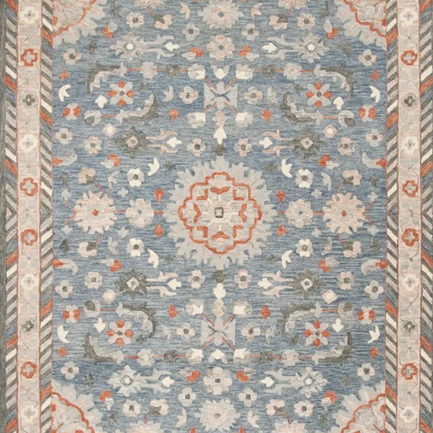 Bahar - Handcrafted Rug/Carpet | Pure Wool | Hand Tufted | High Pile | High Density | Yarn Dyed | Blue, Grey, Orange, Red-1