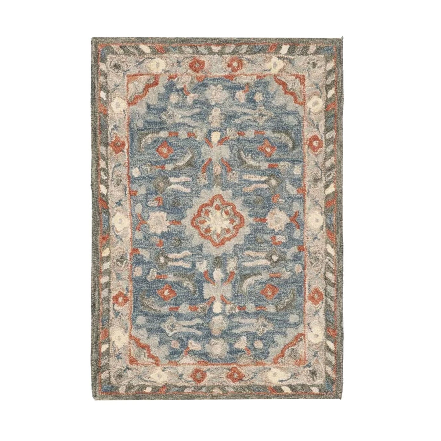 Bahar - Handcrafted Rug/Carpet | Pure Wool | Hand Tufted | High Pile | High Density | Yarn Dyed | Blue, Grey, Orange, Red-0