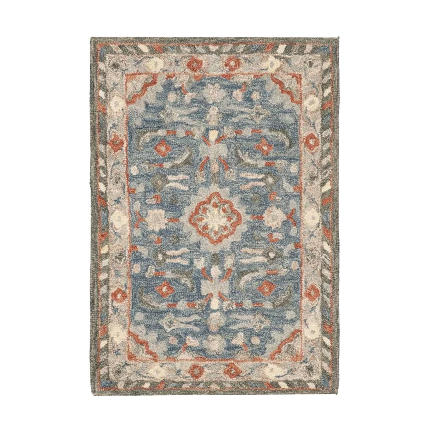 Bahar - Handcrafted Rug/Carpet | Pure Wool | Hand Tufted | High Pile | High Density | Yarn Dyed | Blue, Grey, Orange, Red-0