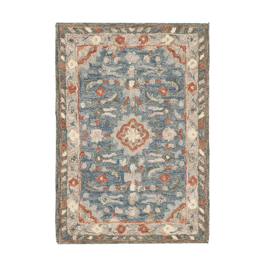 Bahar - Handcrafted Rug/Carpet | Pure Wool | Hand Tufted | High Pile | High Density | Yarn Dyed | Blue, Grey, Orange, Red-0