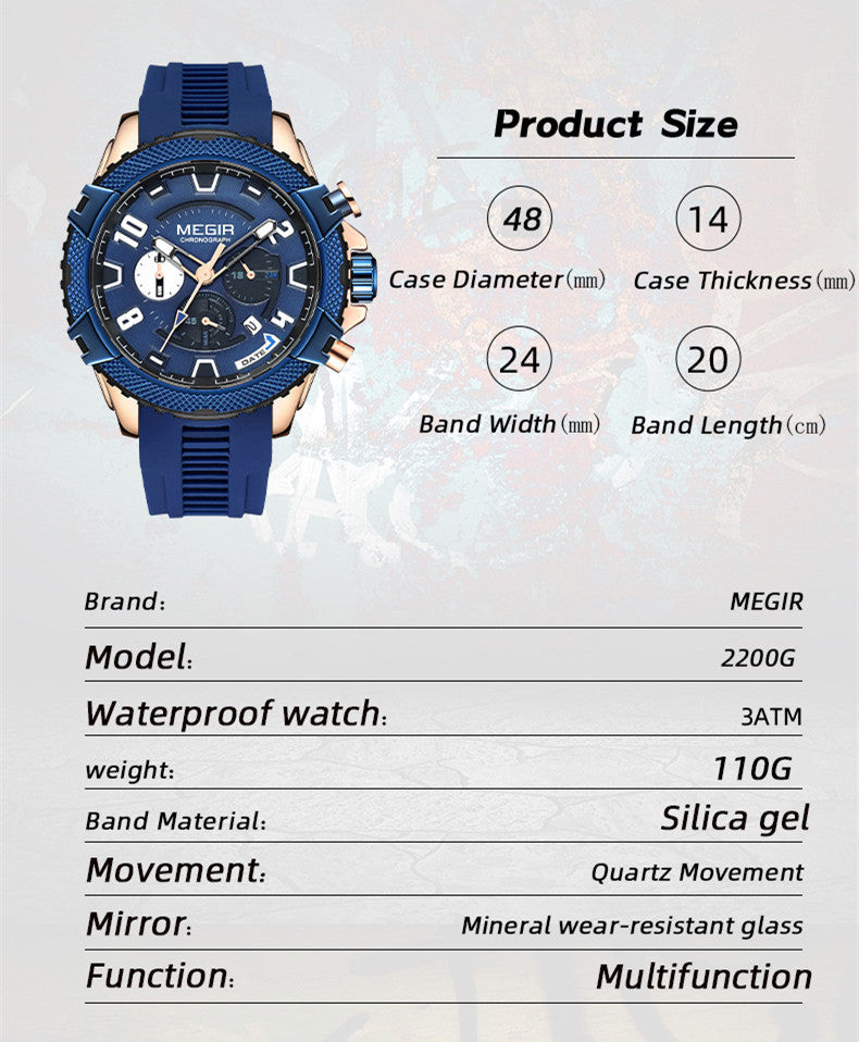 MEGIR Luxury Men's Watches Fashion Sport Quartz Watch Waterproof Date Chronograph Military Wristwatches Clock Reloj Hombre 2200