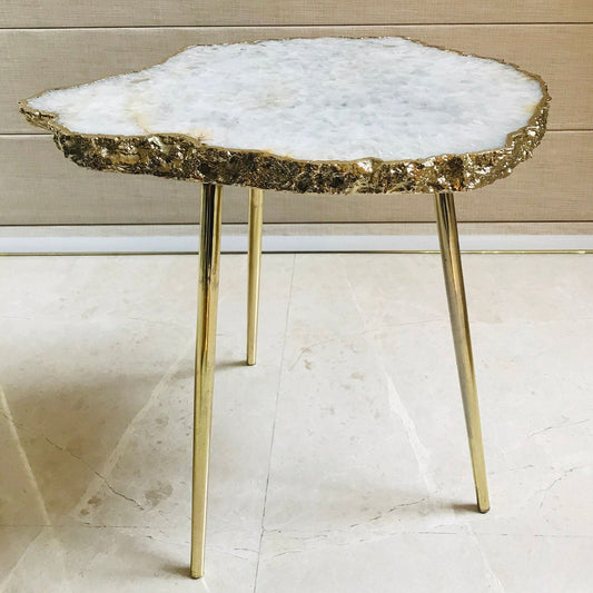 Large White Grey Agate/Single Piece/Crystal/Gemstone/Quartz Organic Edge Side/Coffee Table-0